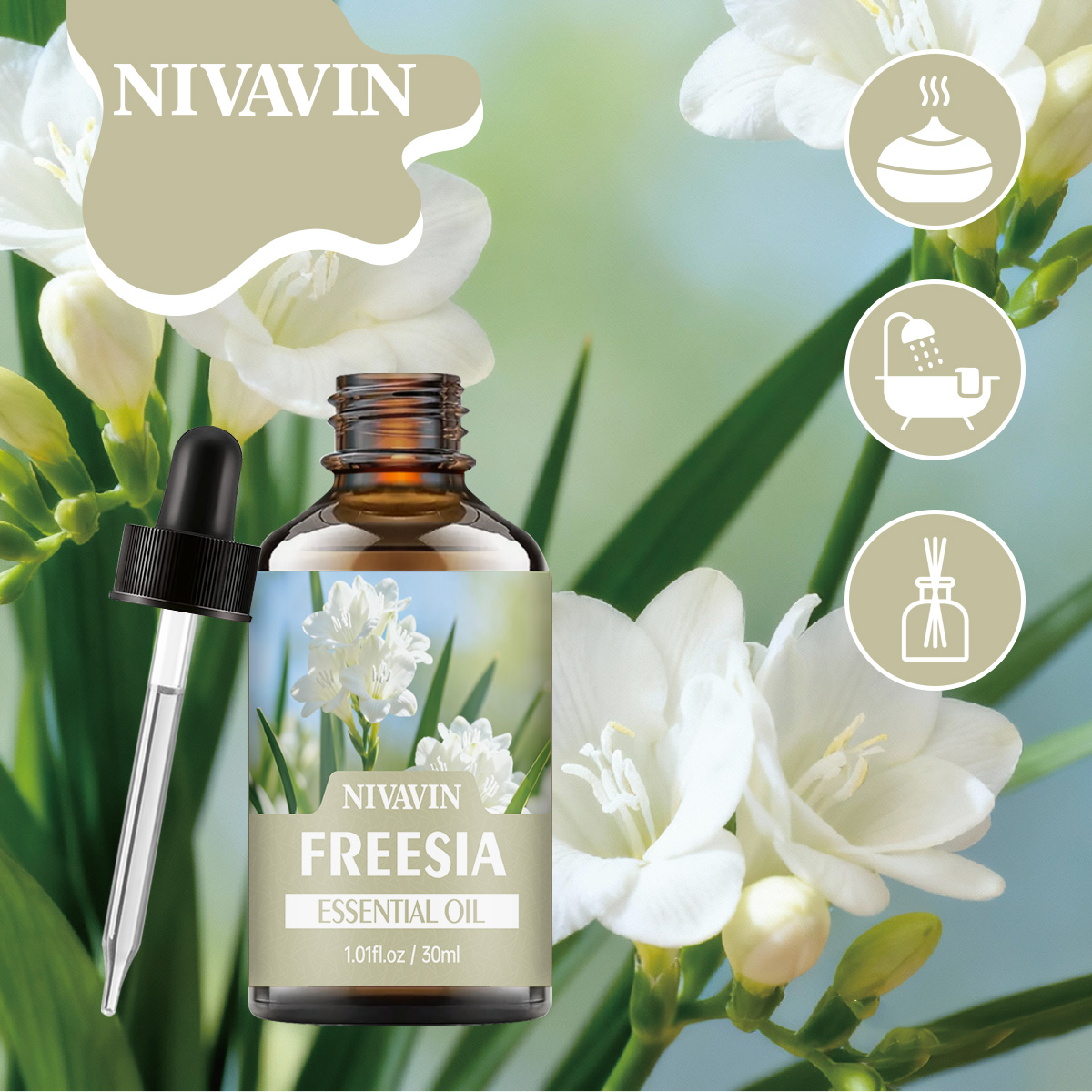 Home Fragrance Co - Óleo Essencial de Freesia NIVAVIN 30ml/60ml/100ml,